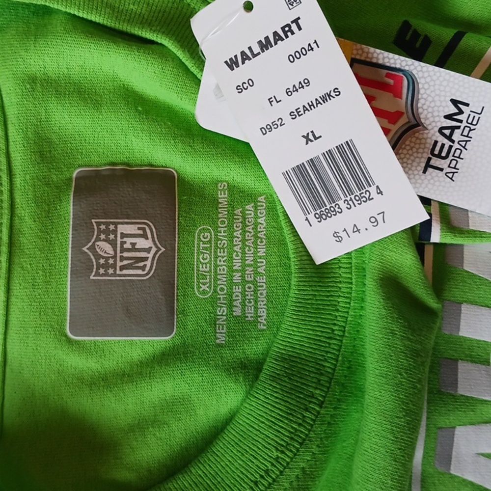 NFL - Seattle Seahawks Bright Green Tees- 2 shirts / med & XL - Picture 6 of 8